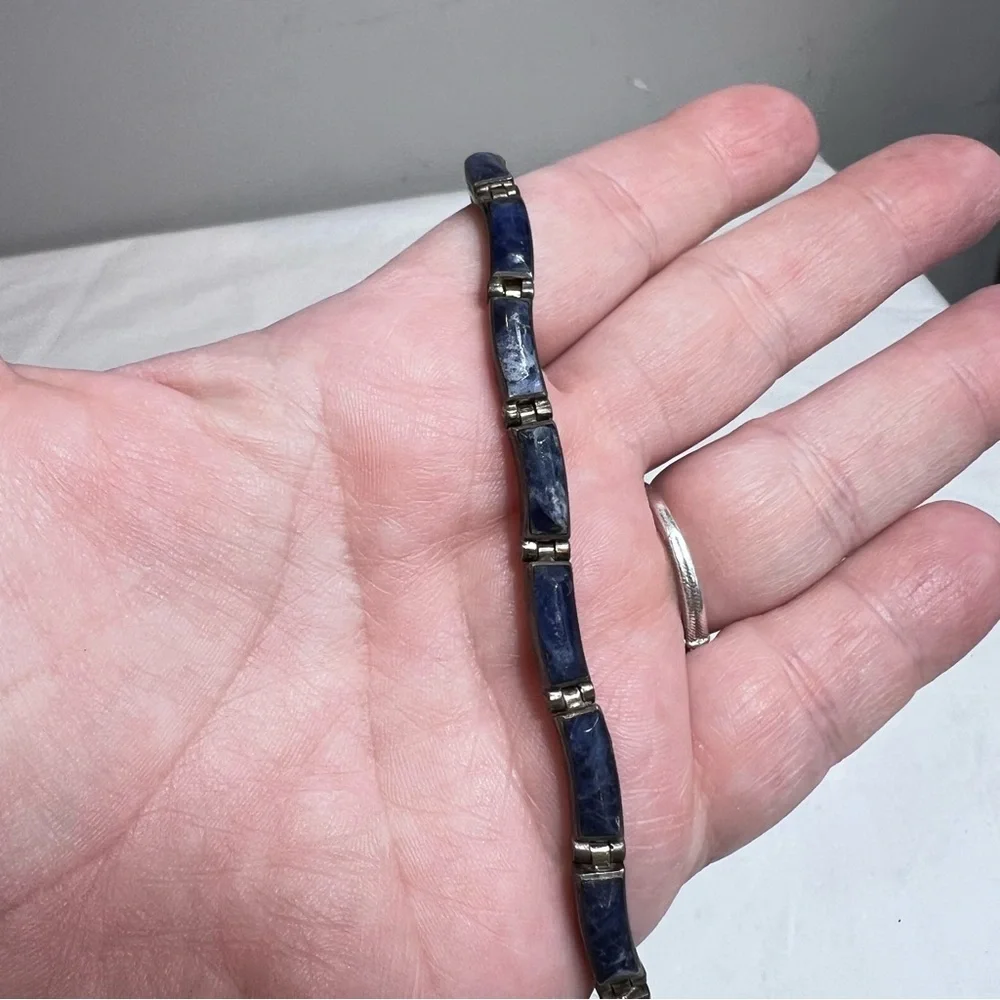 Vintage Taxco Mexico blue sodalite sterling silver bracelet 71/4”